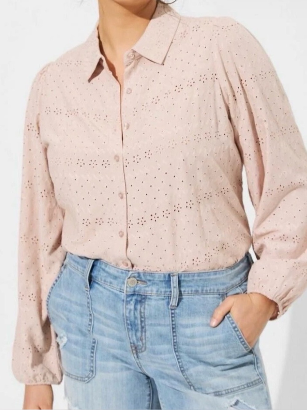 Torrid Vintage inspired Eyelet Button-Up Shirt Elegant Puff Sleeve NWT 1X